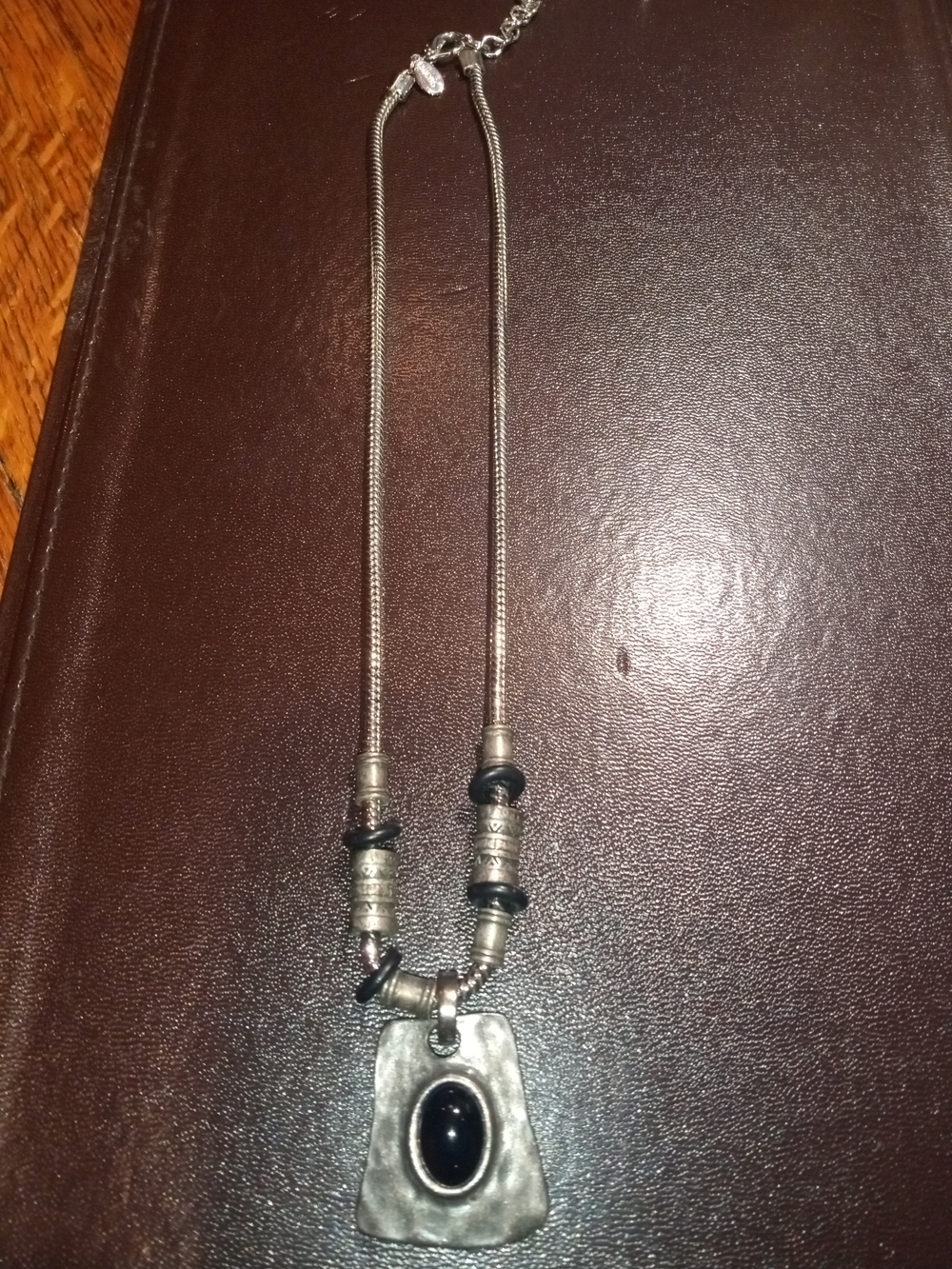 Chico's Silver-Tone Pendant Necklace with Black Accent